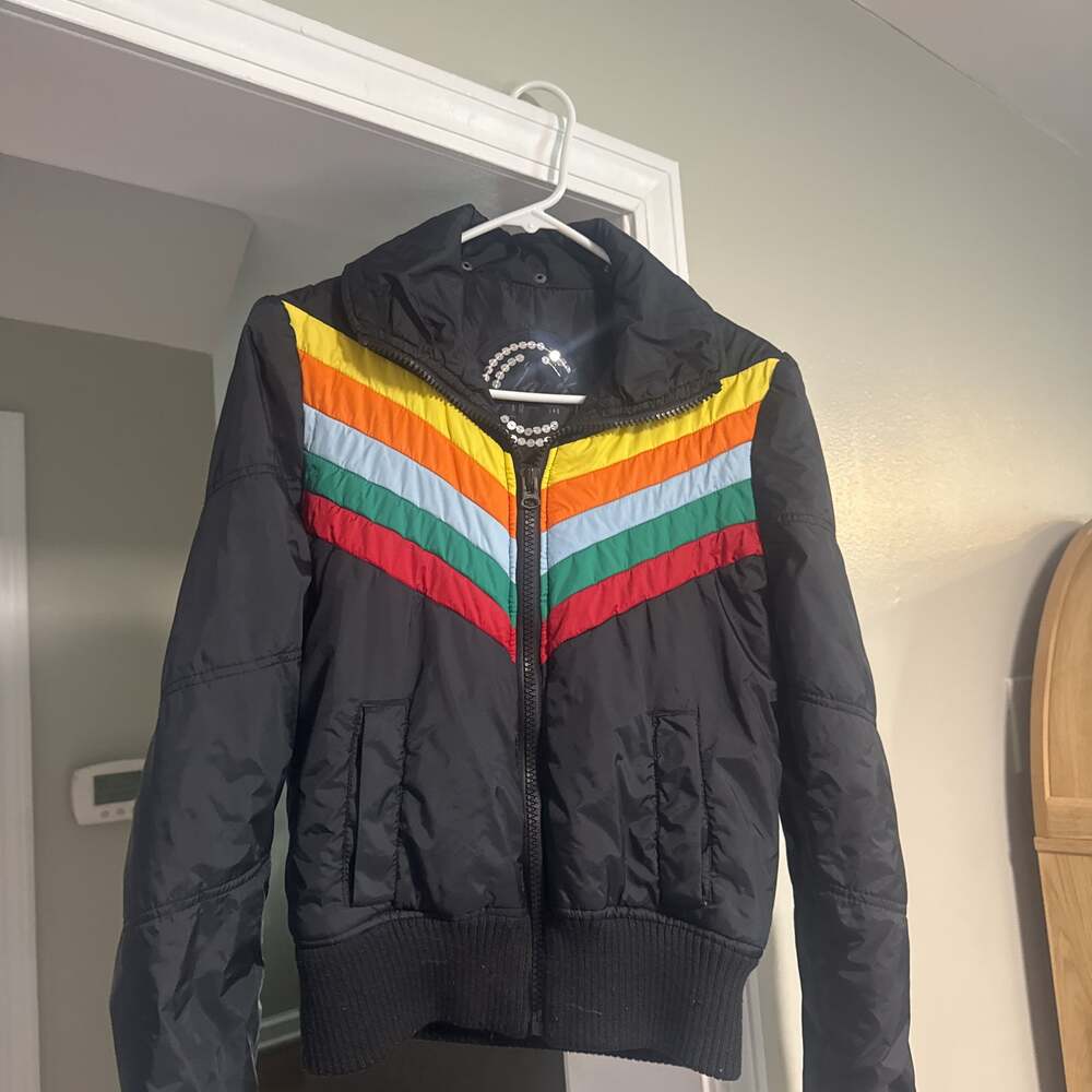 Jack by BB Dakota Black Vintage Rainbow Puffer Jacket